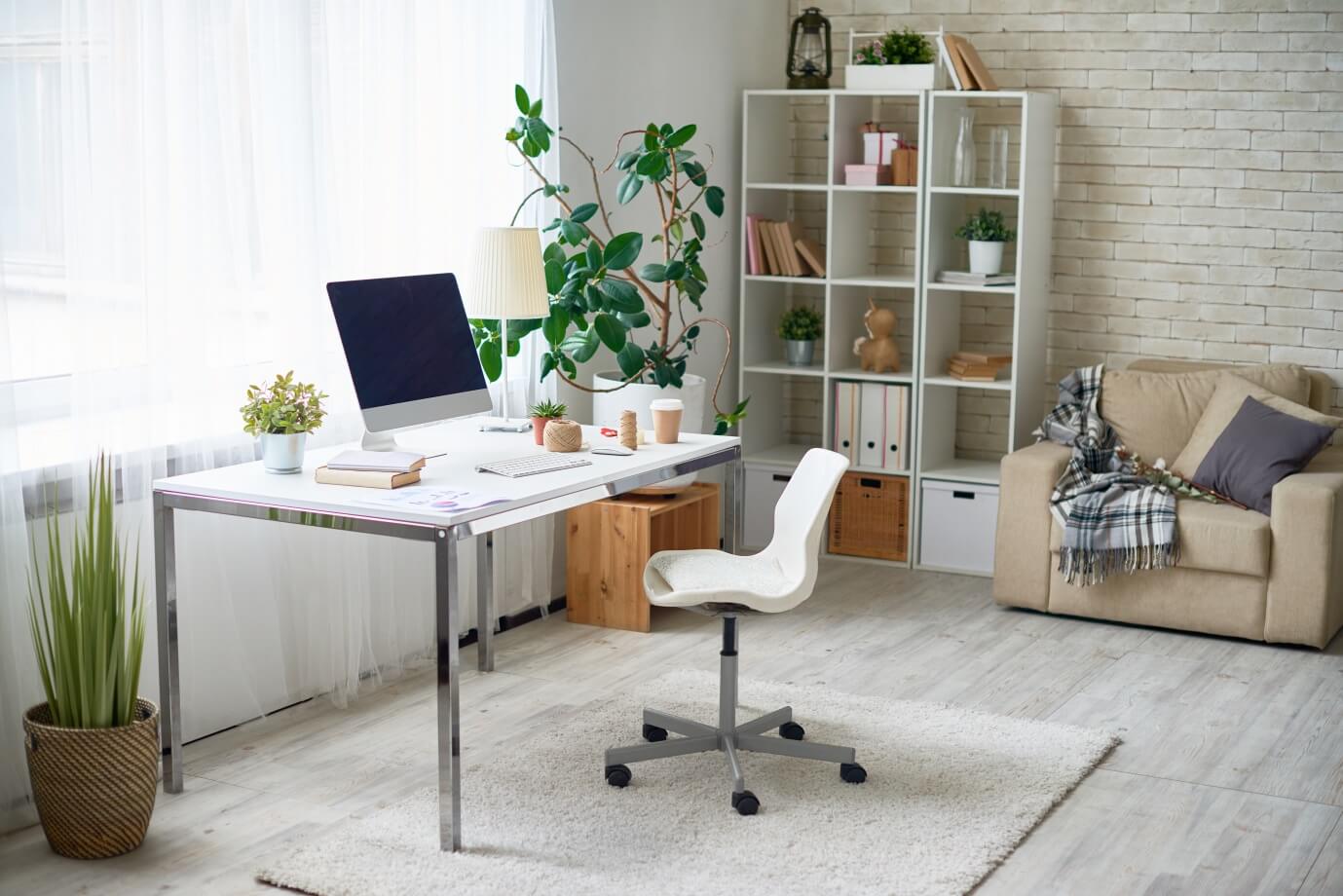 Clean office space with desk.